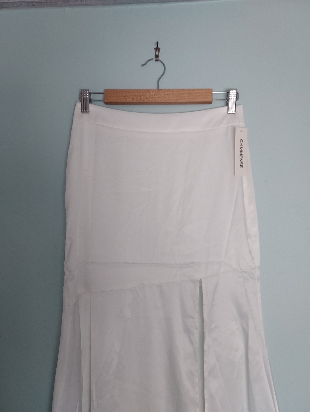 Commense White Satin Midi Skirt with Slit Size Small NEW NWT - Picture 3 of 11